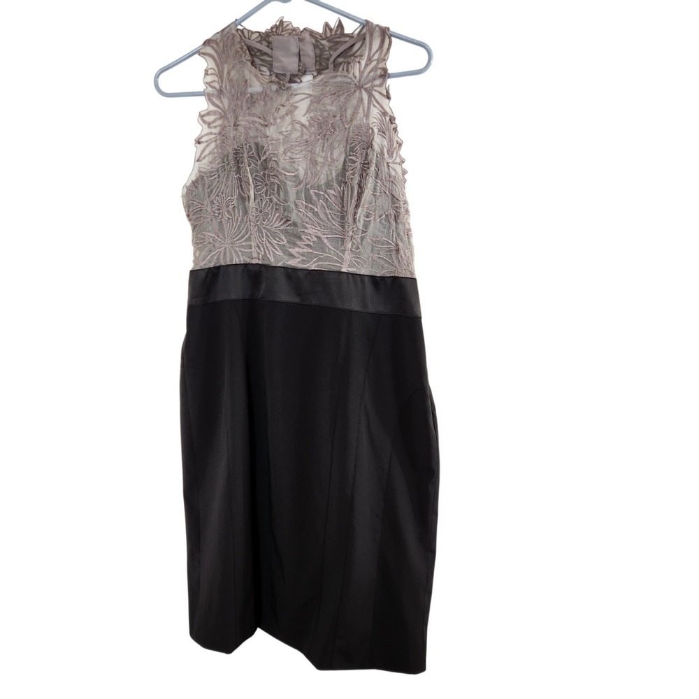 Karen Millen DL232 Silk Embroidered Lace Bodice Sheath Dress Black Taupe US 12 - Picture 9 of 9